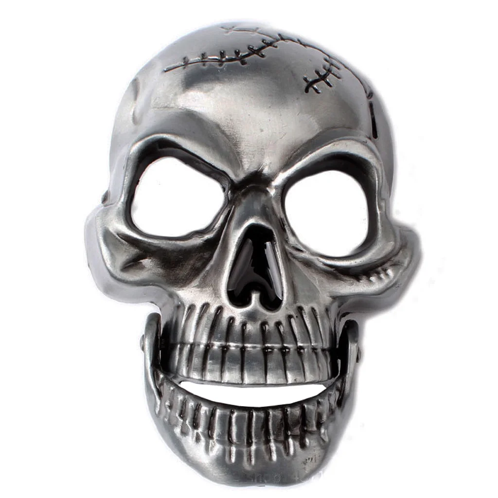 Gothic Punk Skull Skelleton Head Silver Leather Belt Buckle Mens Hinged Jaw