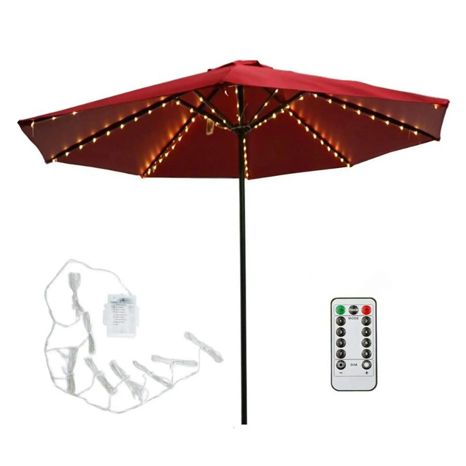 104 LED Umbrella Parasol String Light Battery Operated 8 Brightness Mode Waterproof Tents Umbrella Pole Light + Remote Control
