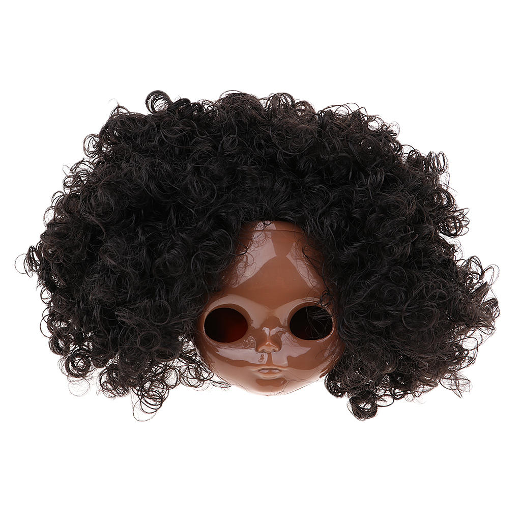 Make-up Tanned Faceplate Backplate Body Parts with Black Afro Short Hair Wig For  Blythe Doll RBL