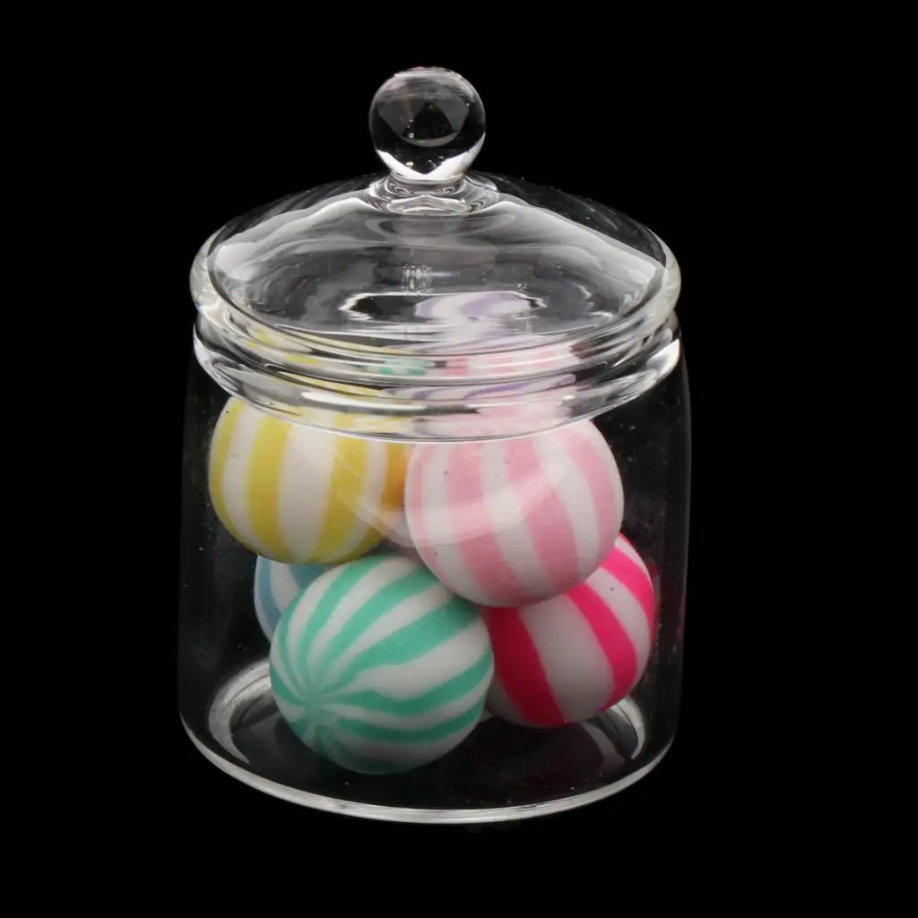 1:6 Miniature Candy Jar Mini Glass Sweet Bottle with 6 Candies