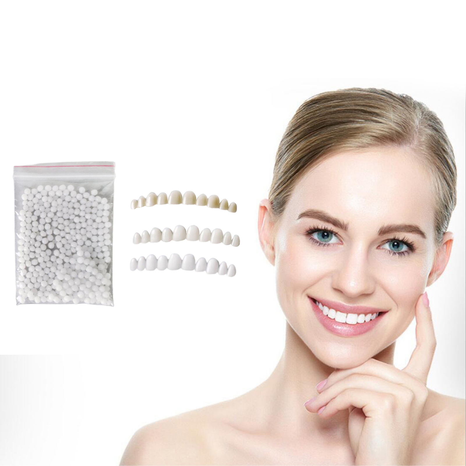 3pcs Soft Moldable Reusable Teeth Veneers with Fitting Beads for Men Women Temporary Teeth Confidence 