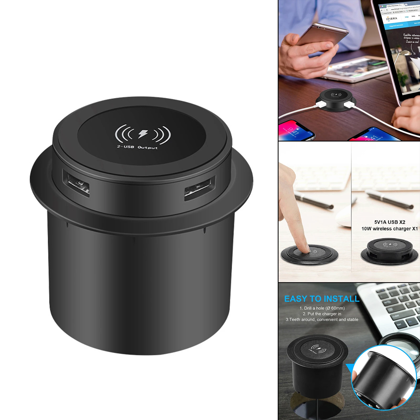 Qi Wireless Charger Universal Fast Charging Embedded for Desk Bedside Coffee Shop Cell Phones Earphone