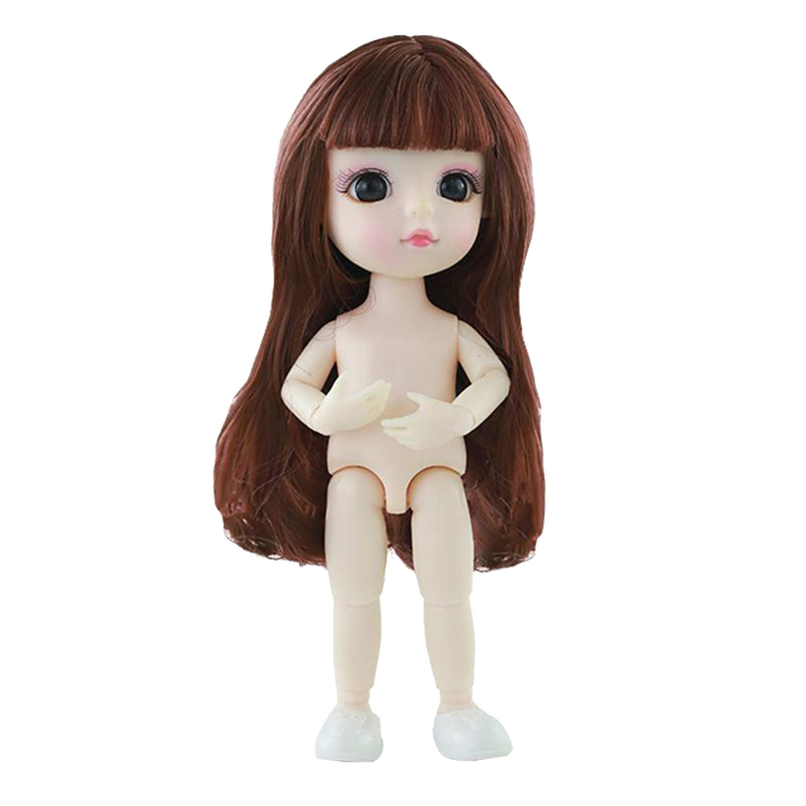 Flexible 16cm 13 Jointed 1/12 Mini Girl Doll Naked Body with Hair for DIY BJD Dolls Accessories