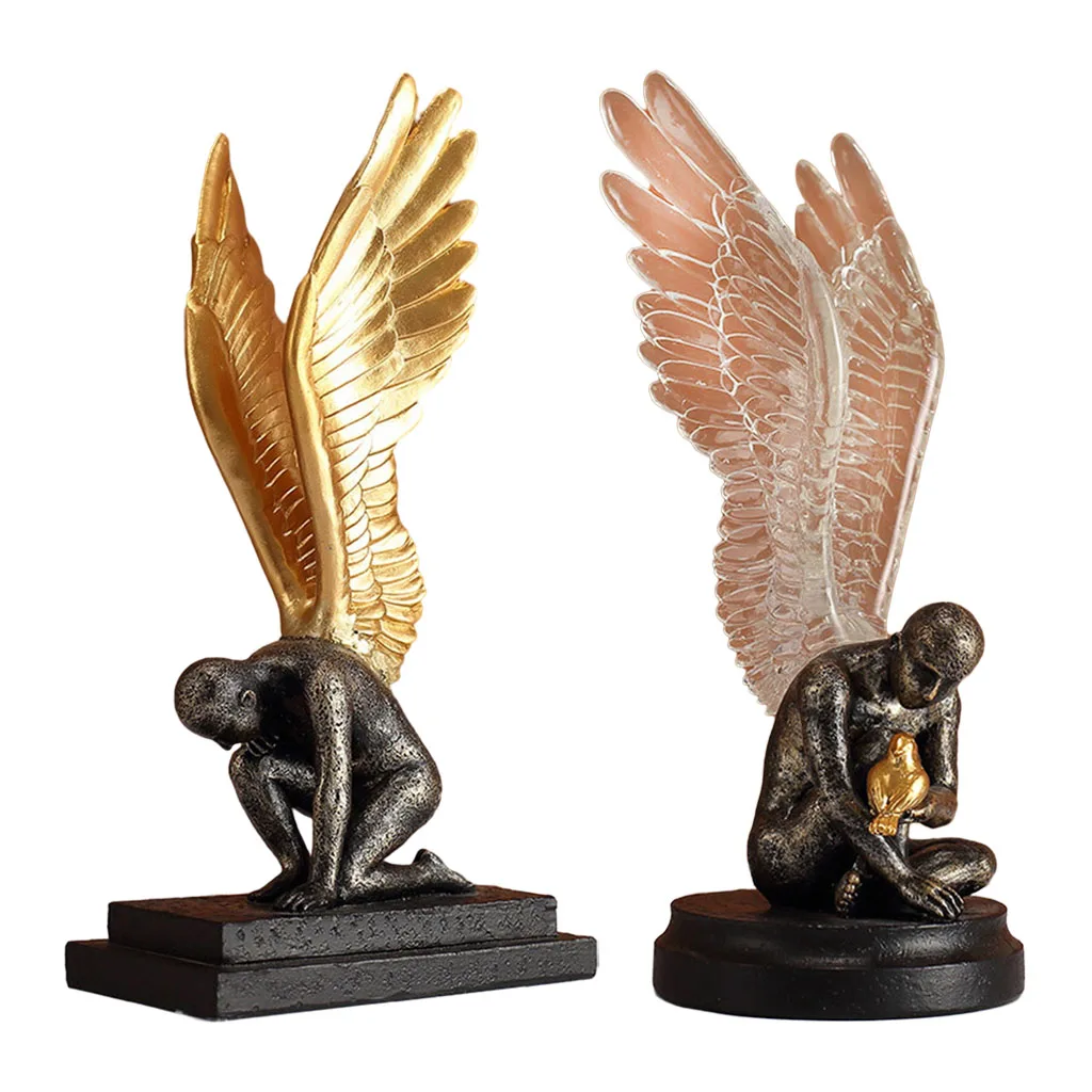 Resin Angel Wing Figures Vivid Angel Sculpture Bedroom Home Decor Artwork 