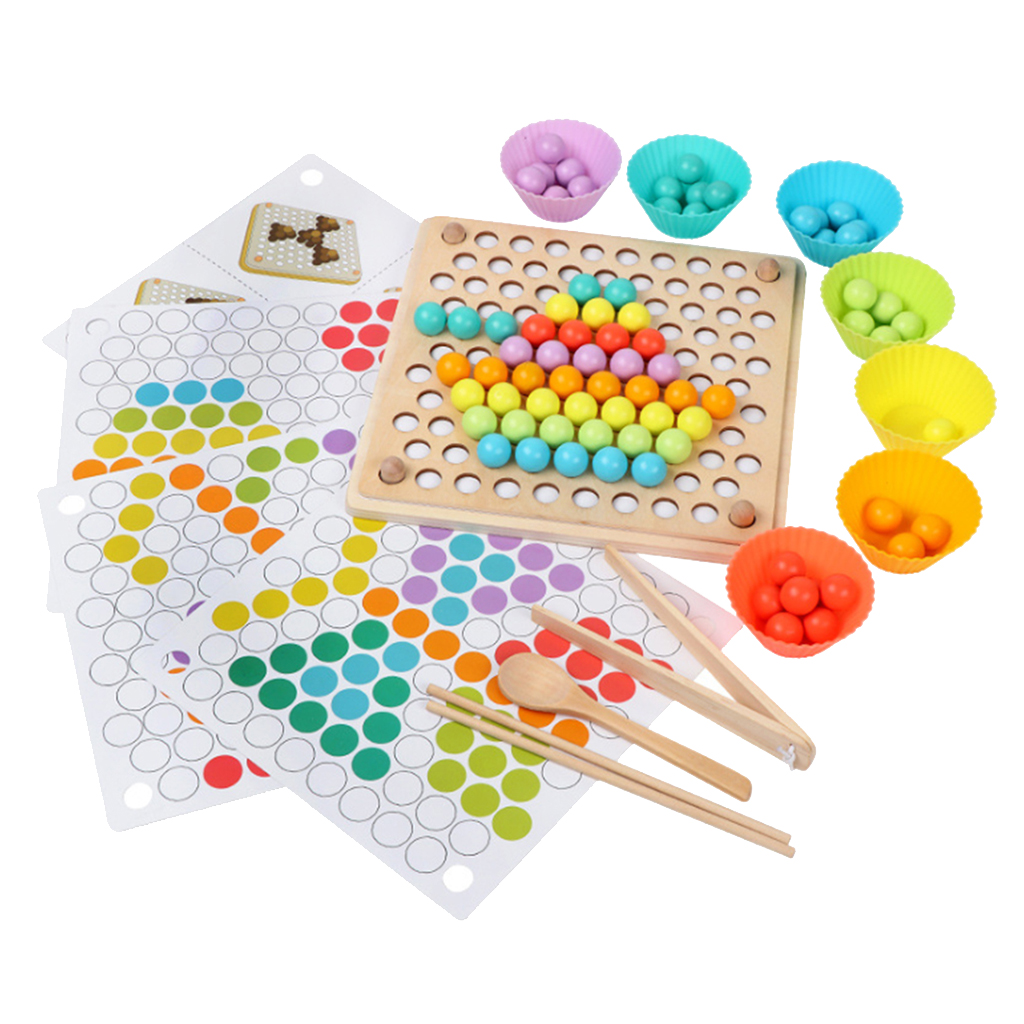 Education Puzzle Toy, Montessori Wooden Clip Beads Learning Toys Table Games, Toddlers Matching Game