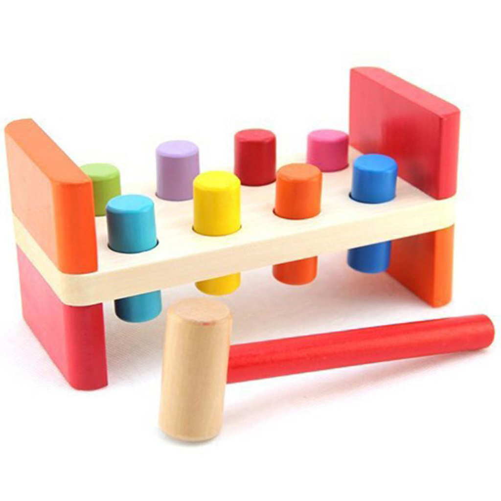 Montessori Wooden Hammer Bench Toy Pounding Boy Preschool Creative Presents