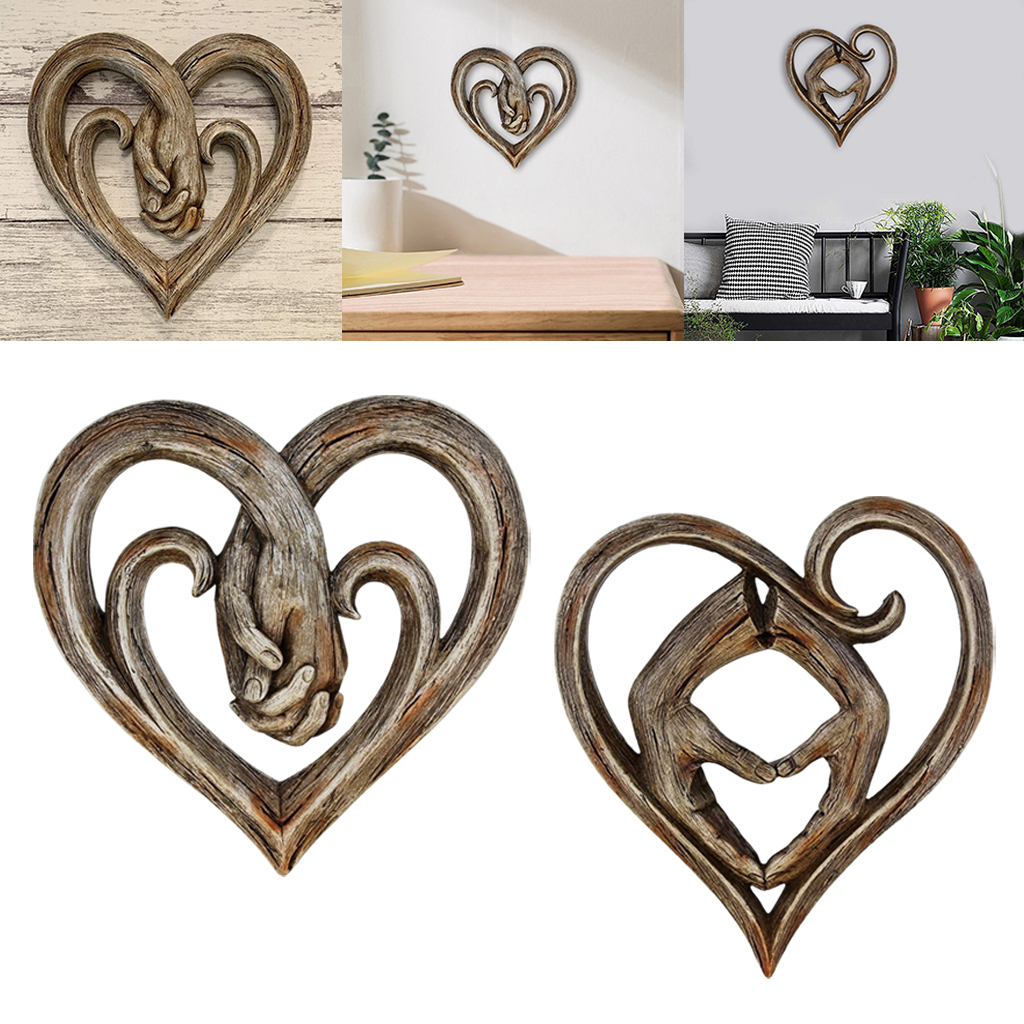 Handcrafted Carved Hanging Wall Mount Decor Plaque Sculpture Hands Clasped Indoor Outdoor for Home Decoration