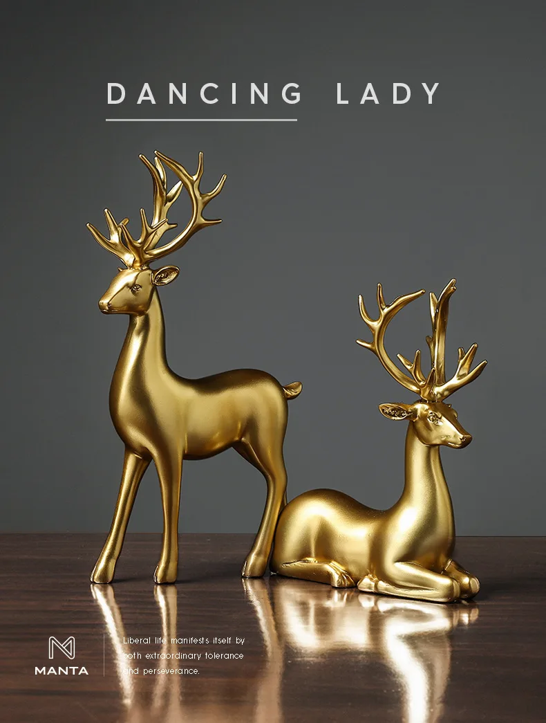 Golden Deer Resin Crafts Animal Ornaments Lovers Deer 2 Pcs