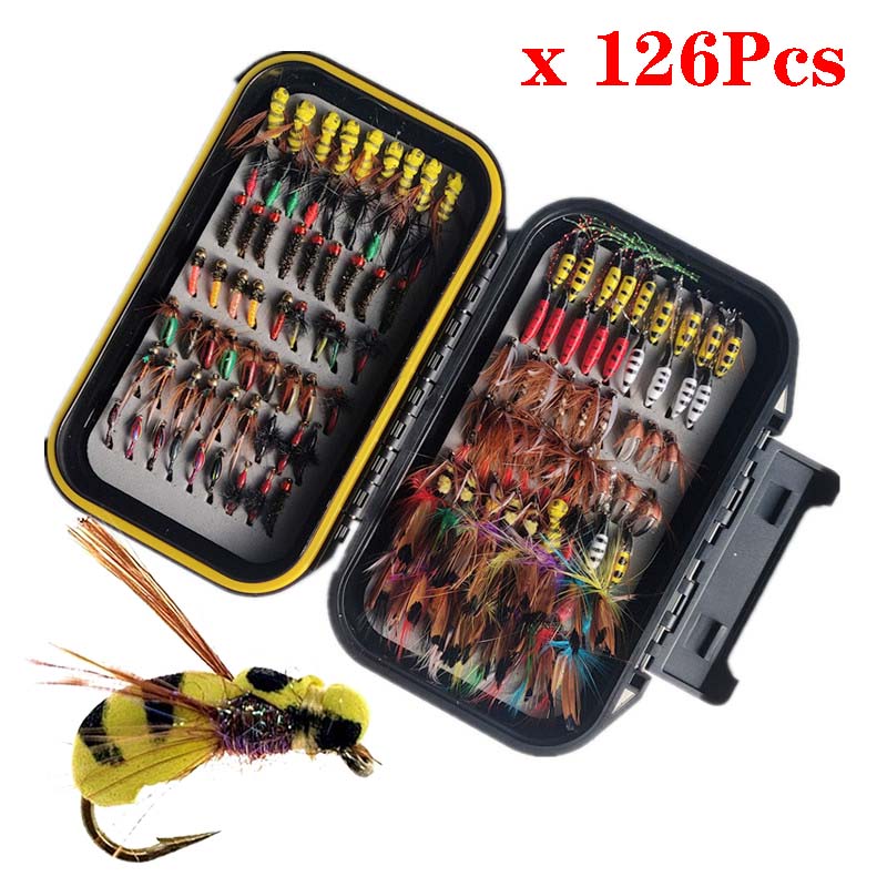 40/78/126 Teile/schachtel Gemischte Stile Fliegenfischen Köder Nass/Trocken Nymphe Künstliche Fliegen Köder Pesca Tackle Forelle karpfen Kit – Detail 1