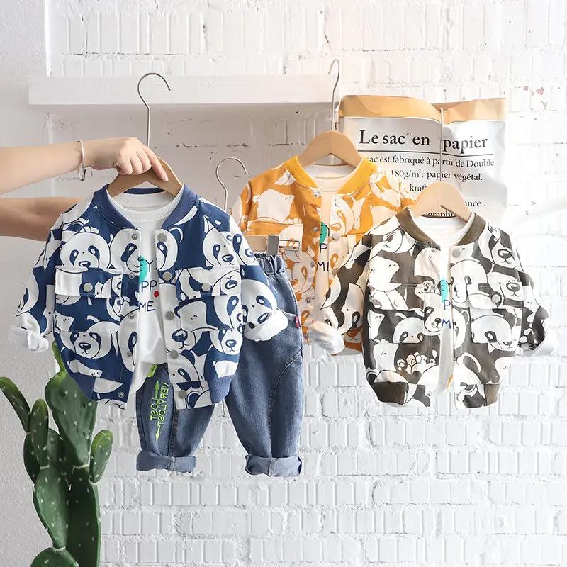 conjunto de camiseta calça de algodão para roupas esportivas de algodão para meninos meninas com desenho animado de panda para primavera outono