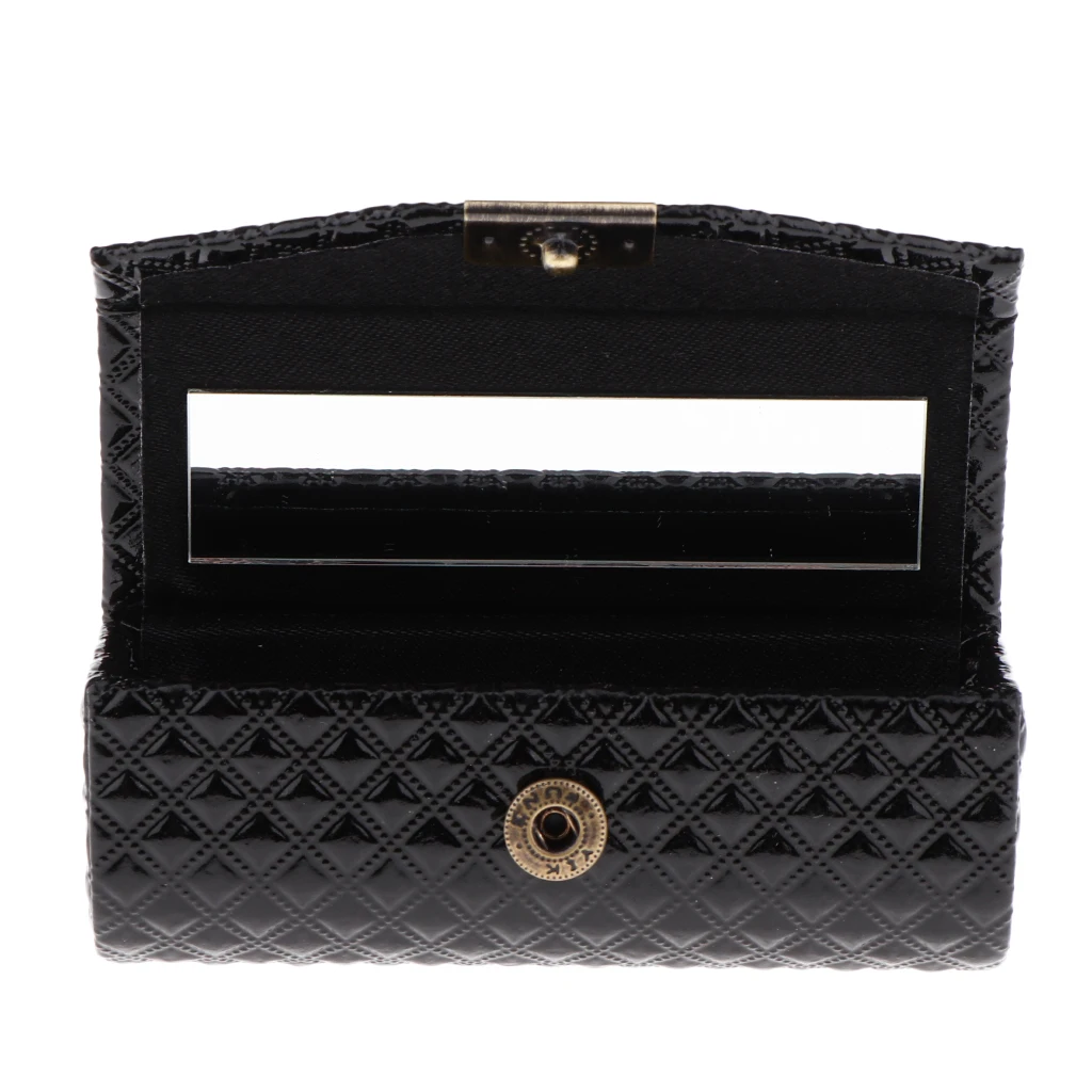 Leather Diamond Pattern Single Lipstick Case Jewelry Holder Box with Mirror