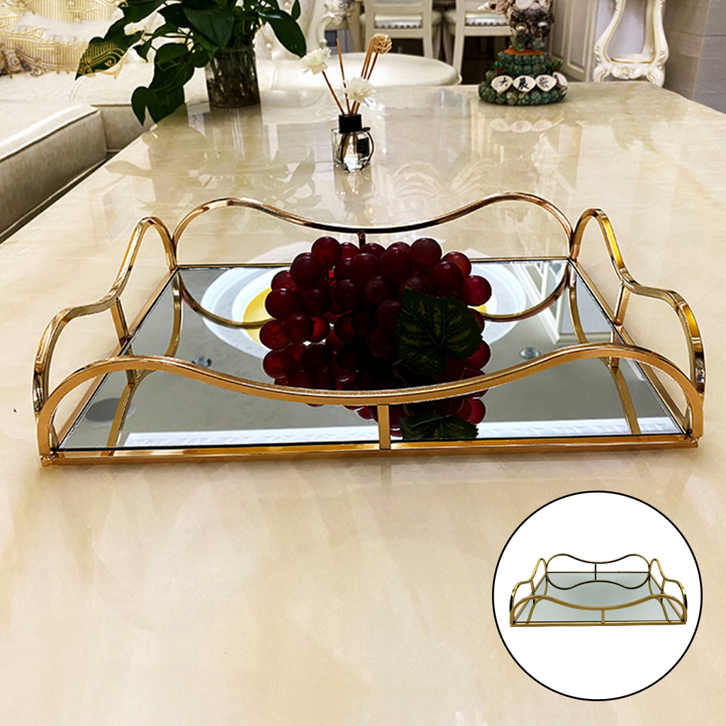Metal Glass Jewelry Display Plate Geometric Tray Mirror Gold Jewelry Storage Ring Dish Decoration Shelf
