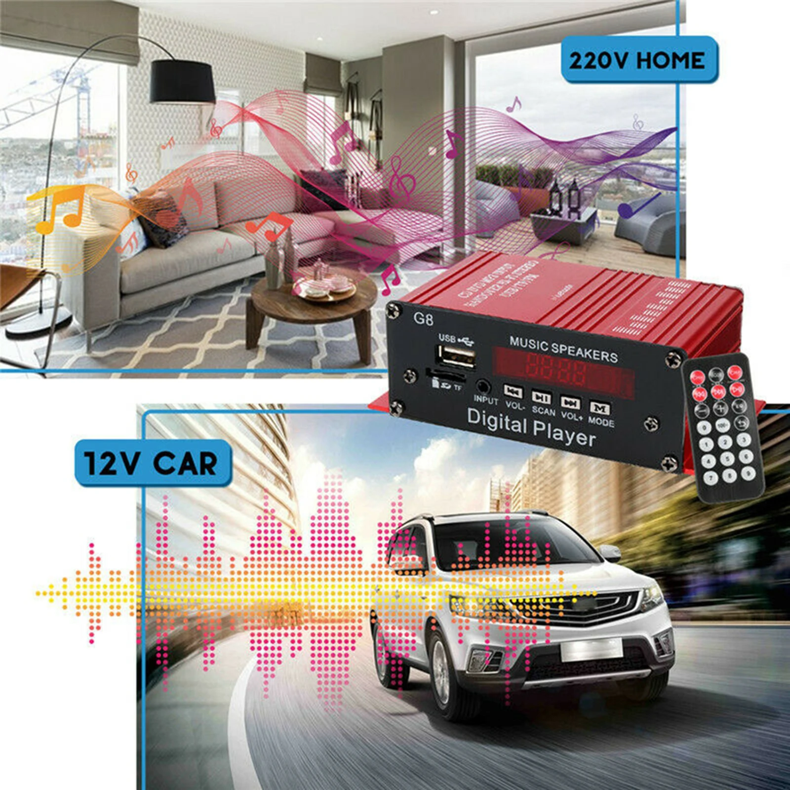 200W Bluetooth Stereo 2 Channel Amplifier Stereo Sound Power Receiver DC 12V with Remote Control