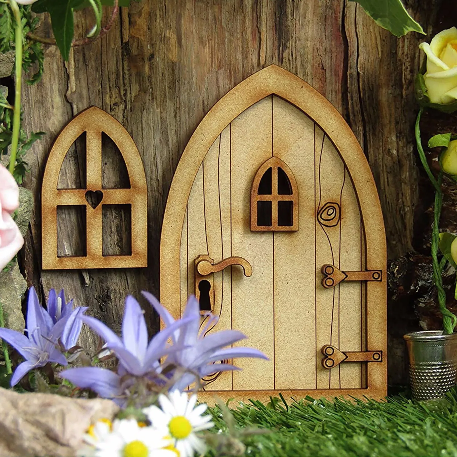 Sleeping DIY 3D DIY Door Decoration Wooden Door Craft Kit with Flowe Micro Gardening Simulation Door Cute Mini Door Home Fairy