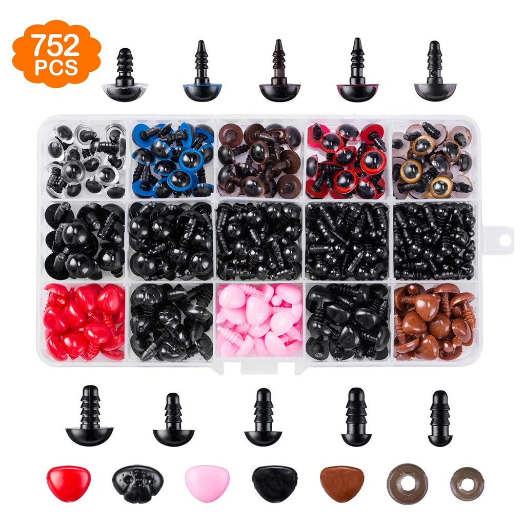 560pcs Plastic Safety Eyes and Noses Craft Doll Eyes and Bear Nose for Crafts, Crochet Toy and Stuffed Animals (Assorted Sizes)