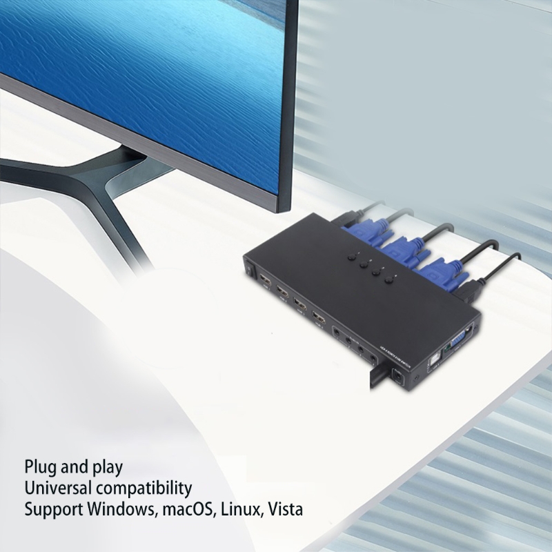 Cpdd Switch Selector Kvm Switcher Adaptador 4 pc Compartilhamento Dispositivos 2.0 Periférico Caixa Botões Cabos Usb Hub 7 Computador e Escritório