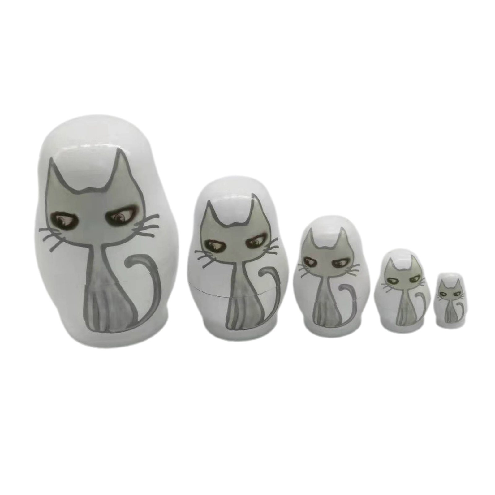 5Pcs Russian Nesting DollsMatryoshka Doll for Kids Christmas Decorations, Wooden Toys Gifts, Cute Cartoon Cat Pattern