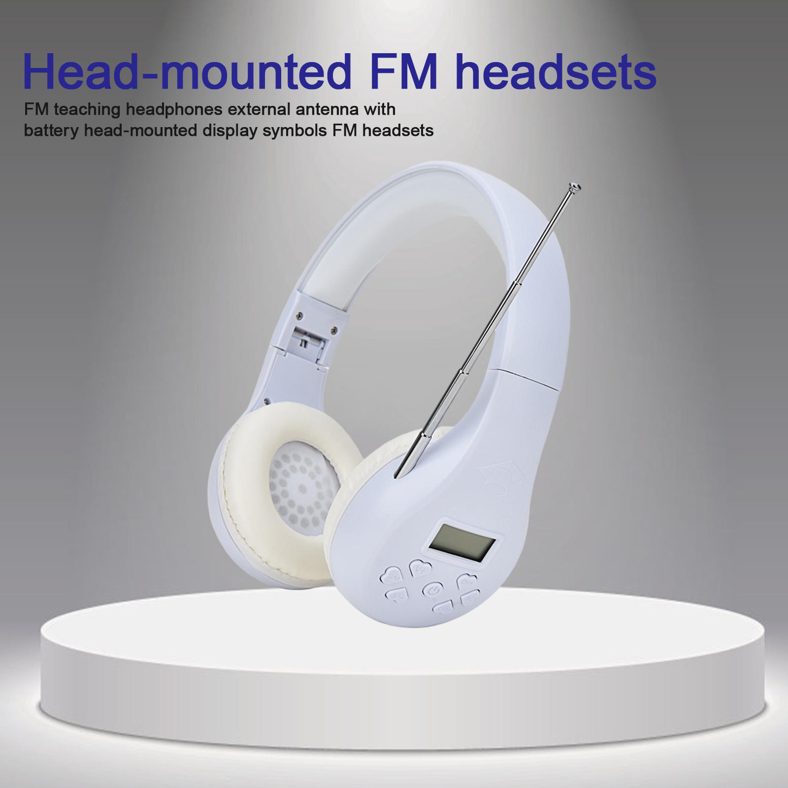 Foldable FM Headset, Large LCD Display Headphone with External Antenna 3.5mm Jack School Home Office Gadget