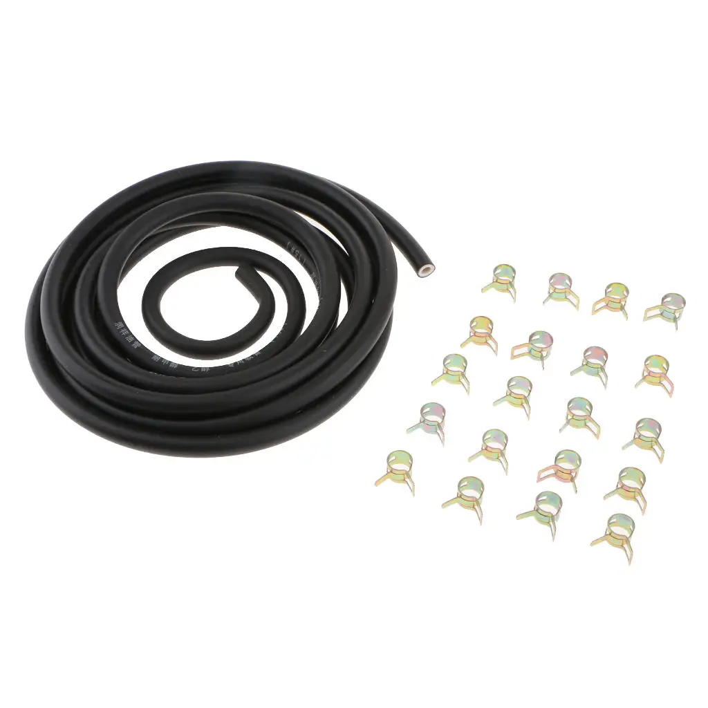 3 meters 1/4 Inch ID Fuel Line + 20pcs 2/5` ID Hose Clamps Motorcycle Fuel Line System for Small Engines Black