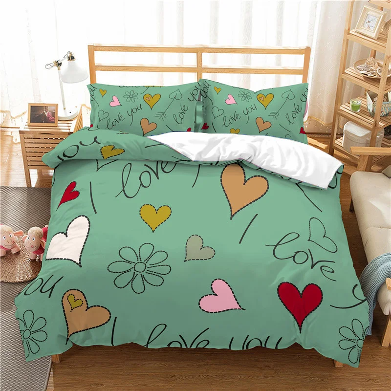 best Bedding Sets Bedding Set Luxury 3D Heart Love Print 2/3Pcs Duvet Cover Pillowcase for Kids Adult Home Textile Single Queen and King Size cotton bed sheets