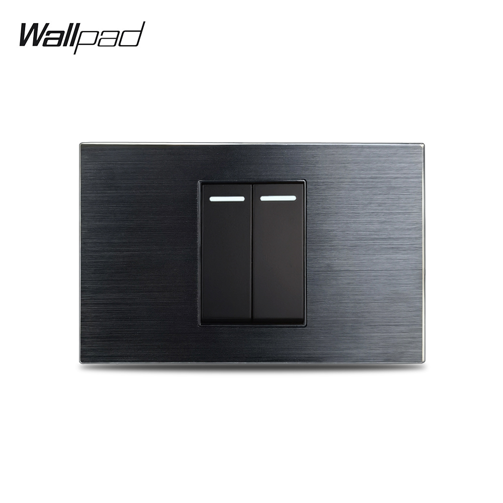 2 Gang AU UNS Taster Wand Schalter Wallpad L3 Aluminium Schwarz Metall Panel 118*75mm 2 Weg control Licht Schalter Platte 3M – Detail 2