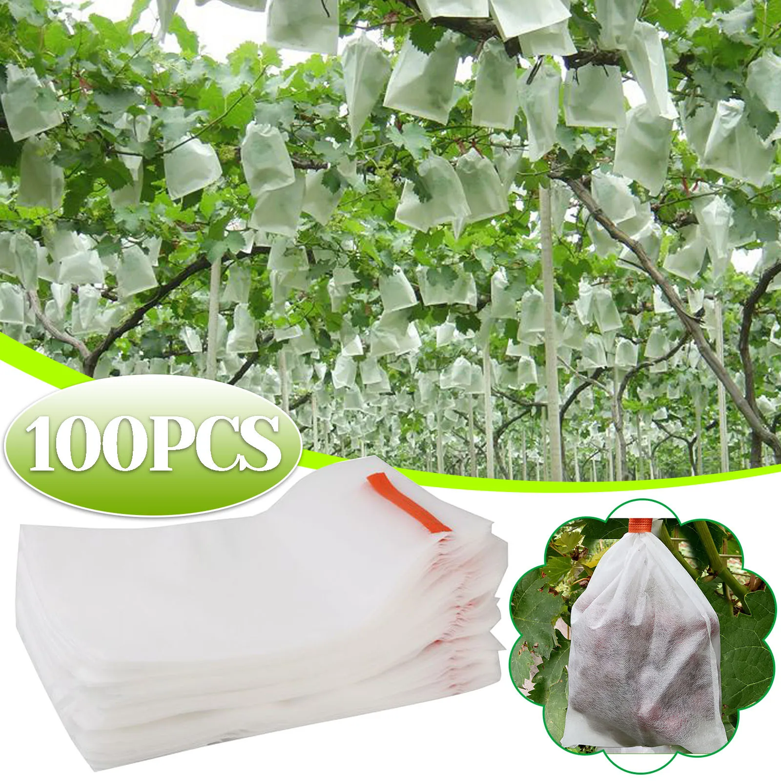 100pcs Garden Plant Fruit Protect Drawstring Net Bag Against Insect Pest Bird 