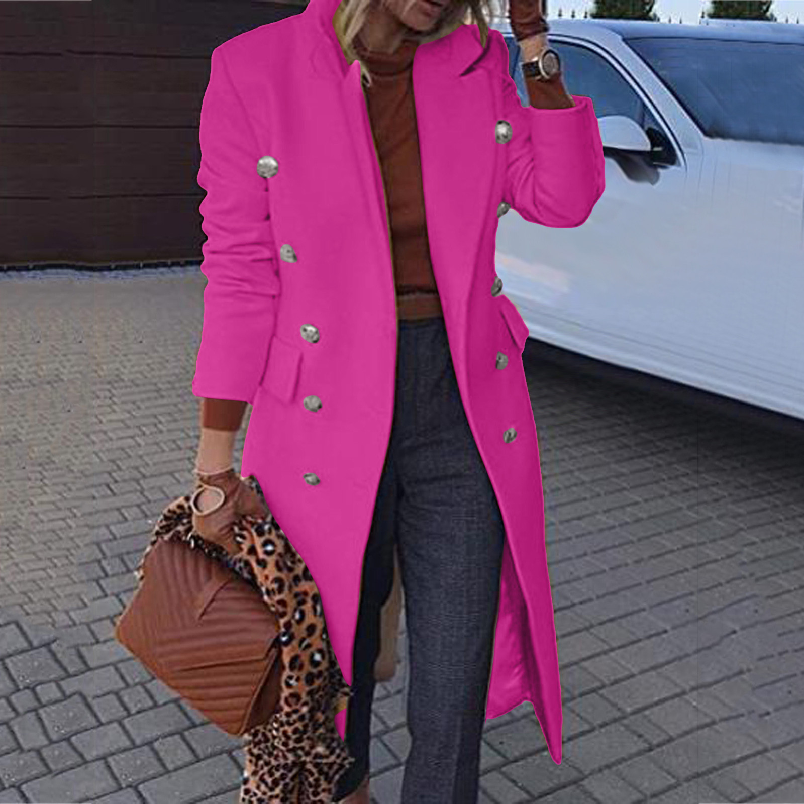 fuchsia pink wool coat