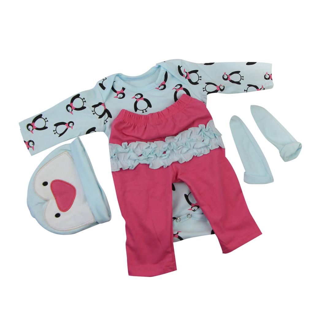 Penguins Romper Pants Hat Socks Outfit for 22-23inch Reborn Baby Girl Doll