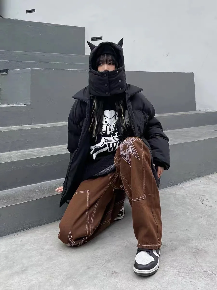 mens puffer jacket 2021 Men Hip Hop Parka Embroidered Skull Jacket Streetwear Little Devil Designer Hood Padded Jacket Coat Harajuku Winter Outwear stone island jacket