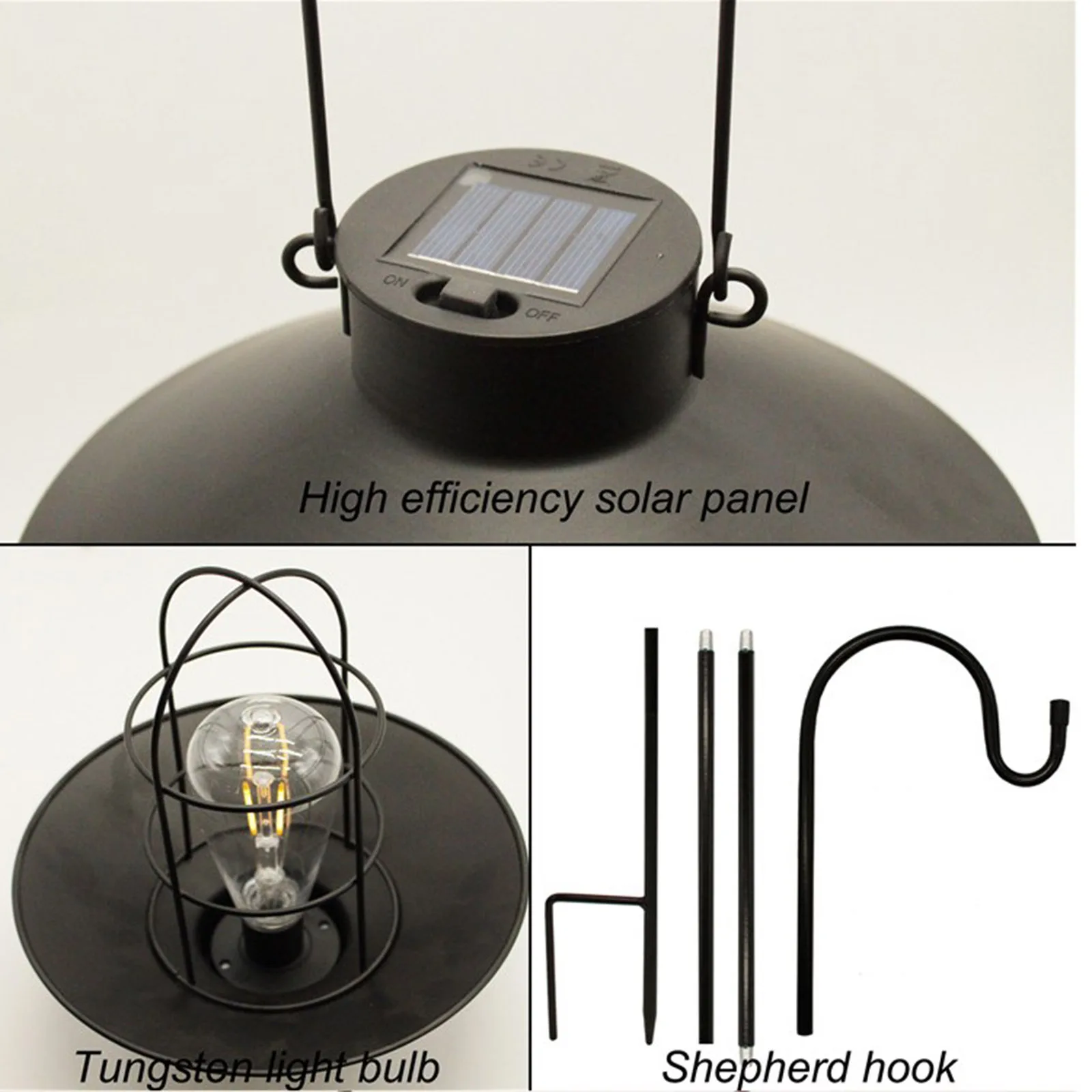 Retro Solar Power Lantern Lamp Waterproof for Patio Yard Terrace Fence