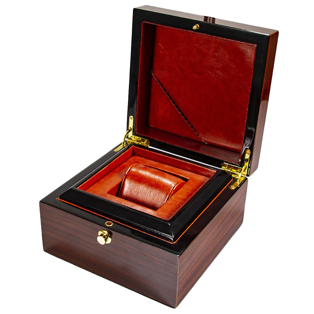 Square Red Wooden Wooden Watch Box Single Gird Wristwatch Display Showcase