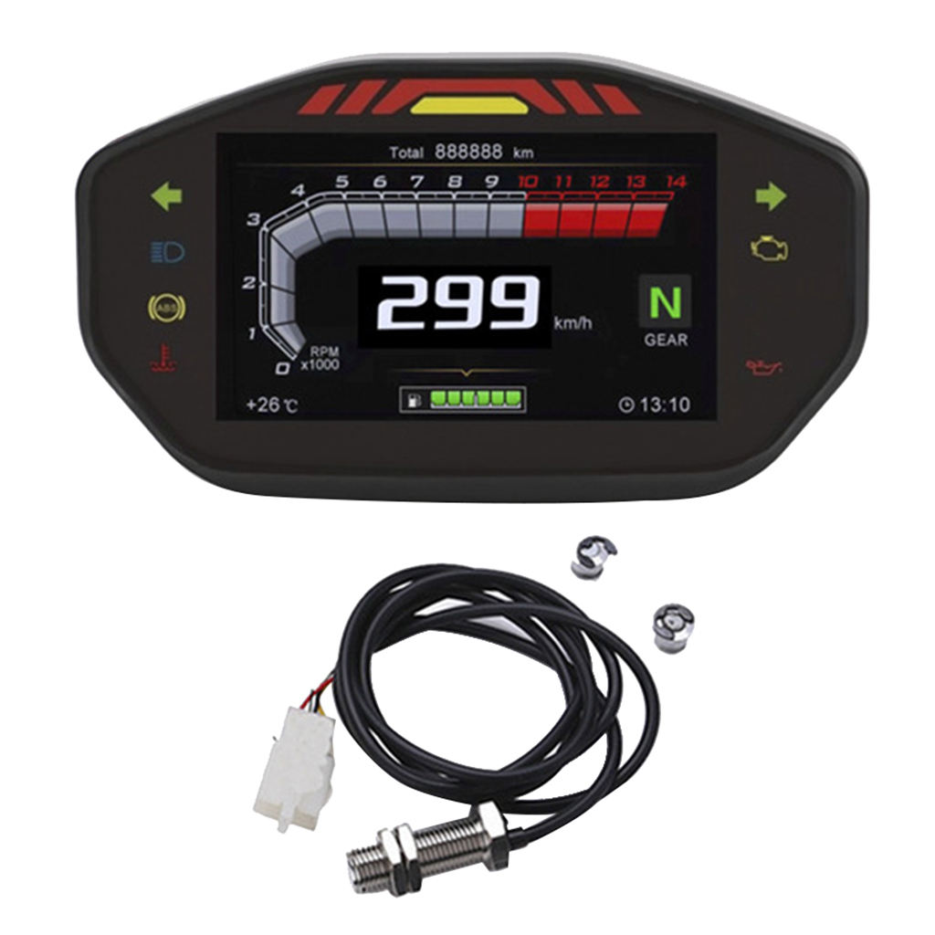 LCD Digital Backlight Waterproof Odometer Tachometer For 1,2,4 Cylinders Motor