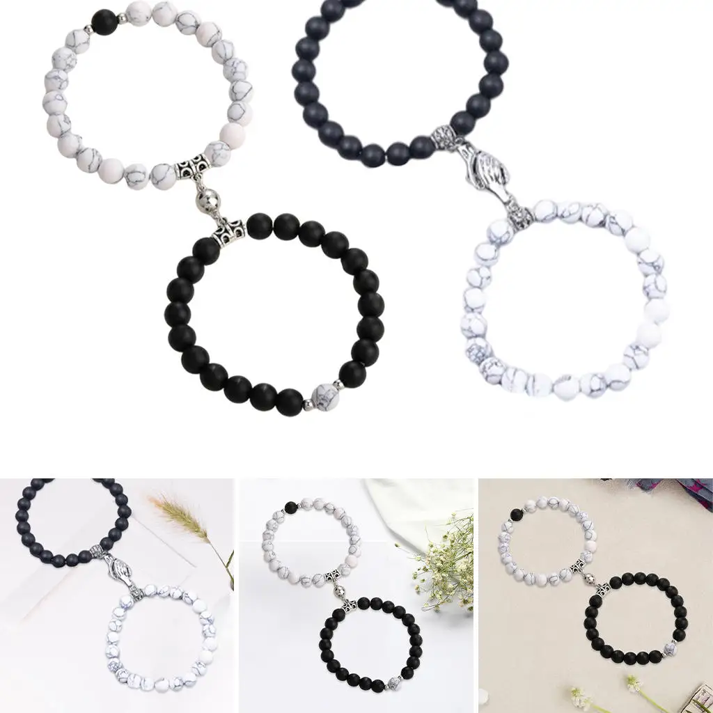 2Pcs Couples Magnetic Bracelets Adjustable Beads Mutual Attraction Elastic Jewelry for Gifts Girlfriend Boyfriend Him & Her