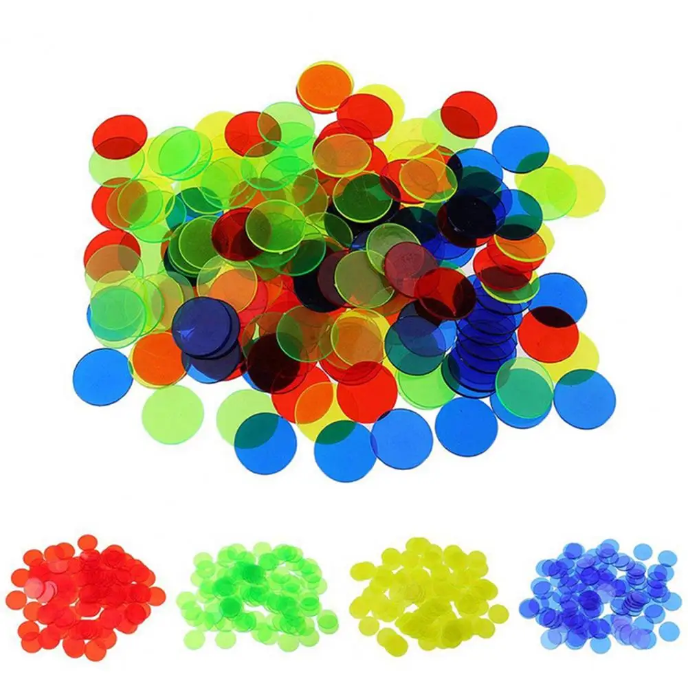 SEETOOOGAMES 600 Pieces 3/4 inch Transparent 8 Color Bingo Counting Chips Plastic Markers 