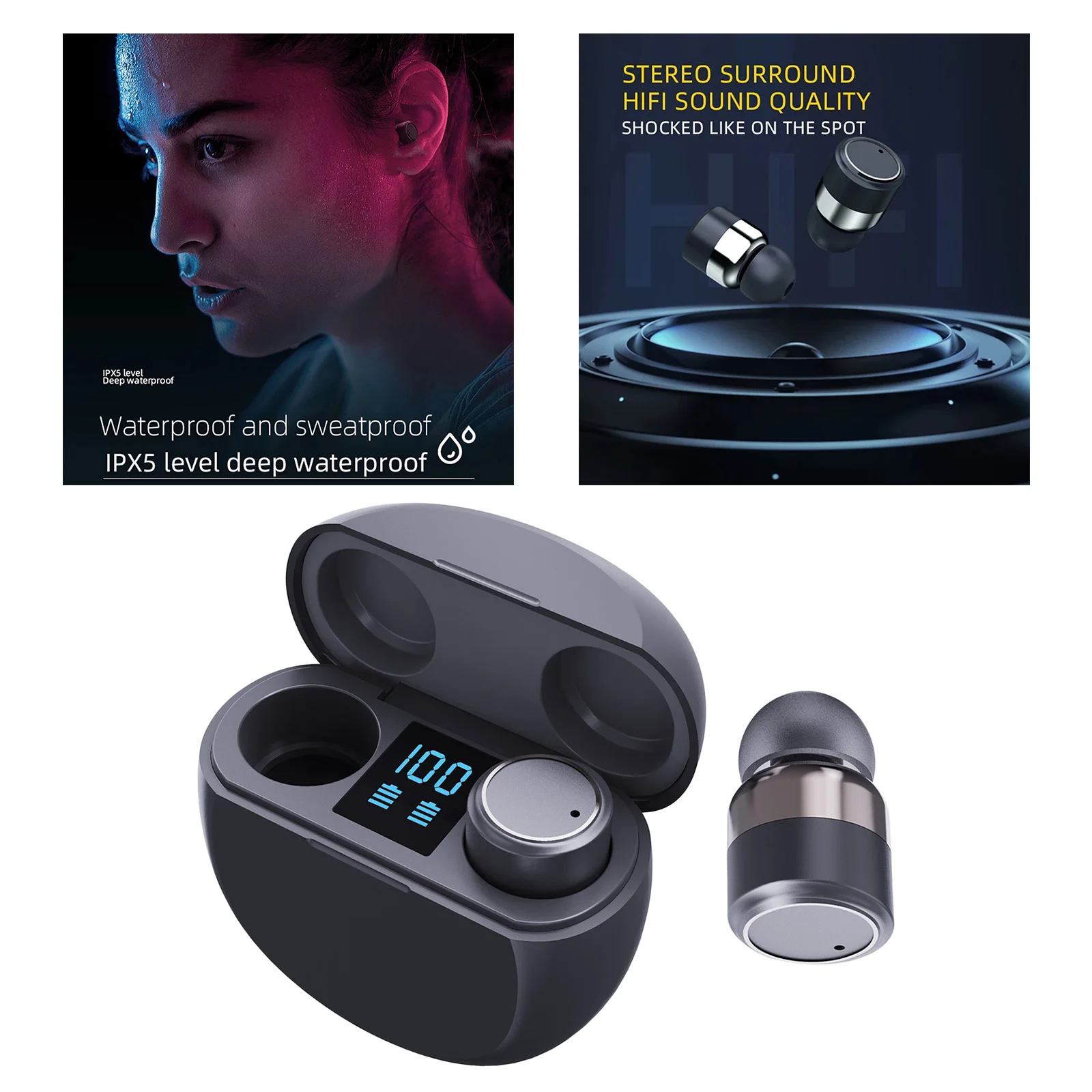 T18 New TWS Bluetooth 5.1 Earphones 9D Stereo Sports Earbuds Headsets With Microphone For All Smart Phone