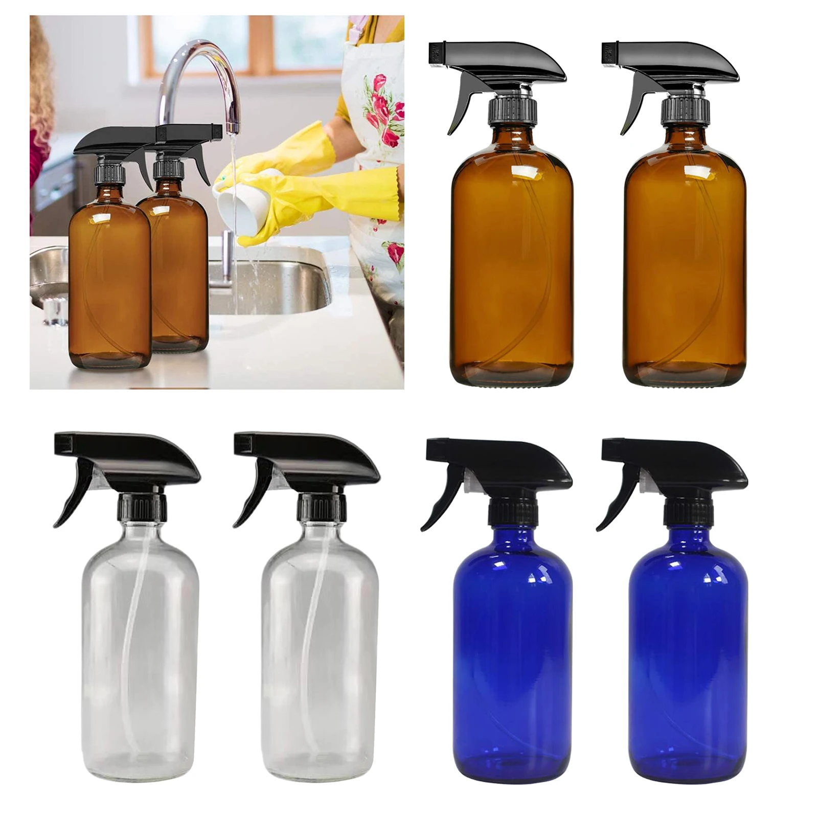 2 Pieces Boston Empty Glass Sprayer Bottles for Oils, Great Never Go Back to Commercial Cleaners