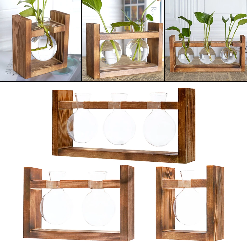Glass Planter Terrarium Planter Test Tube Flower Bud Vase with wooden Stand for Propagating Hydroponic Plants Glass Planter