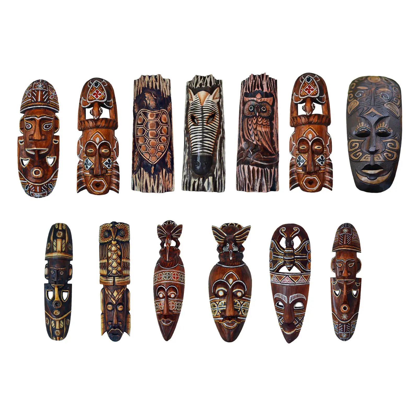 Thai Wooden Mask Wall Hanging Solid Carving Painted Facebook Wall Decoration Bar Home Decorations African Mask Crafts