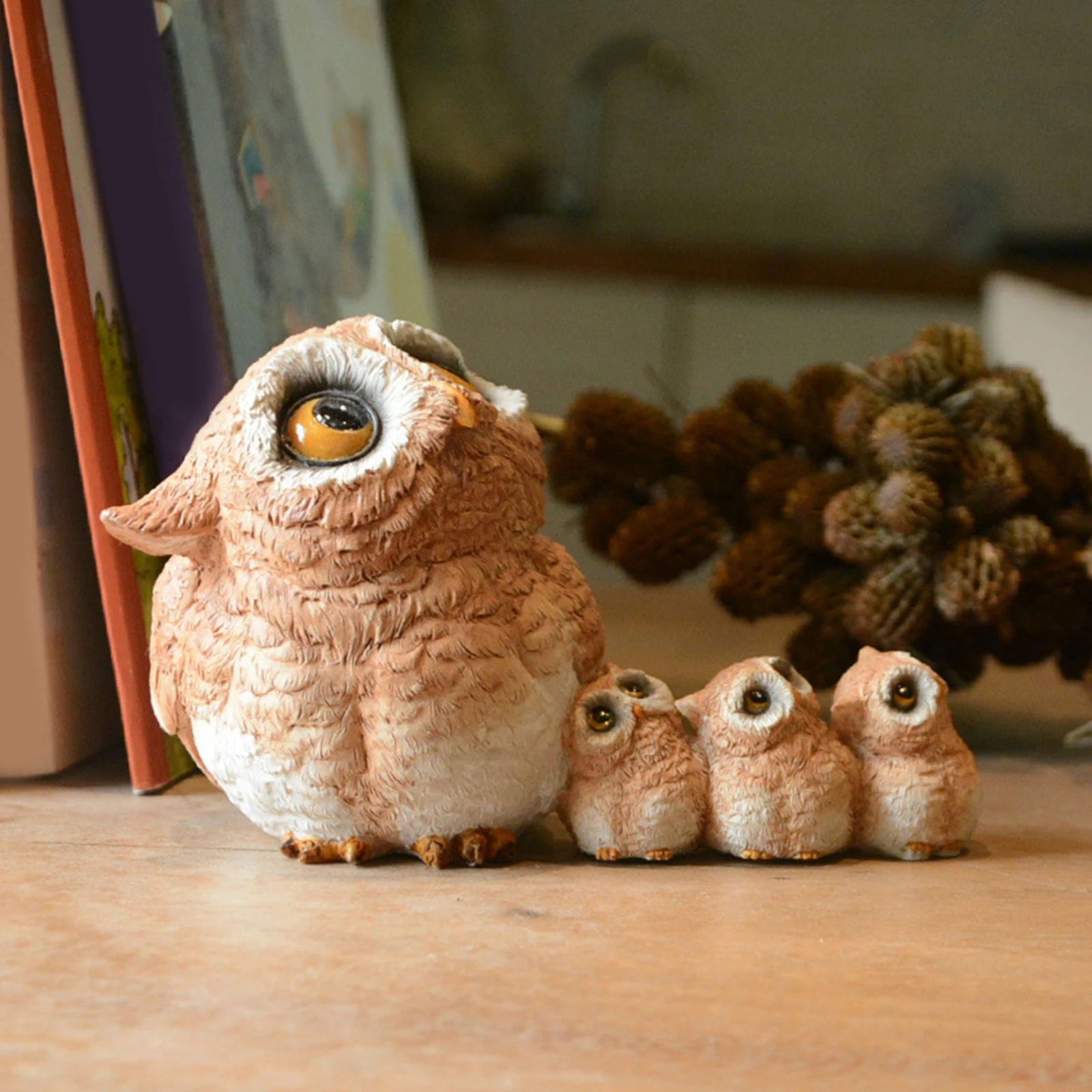 Cute Resin Owl Figurines Statue Garden Home Dollhouse Pots Decor Ornament