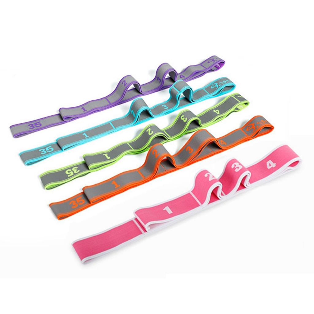 Yoga Pull Strap Fitness Stretching Band Resistance Loop Pink_8 Loops