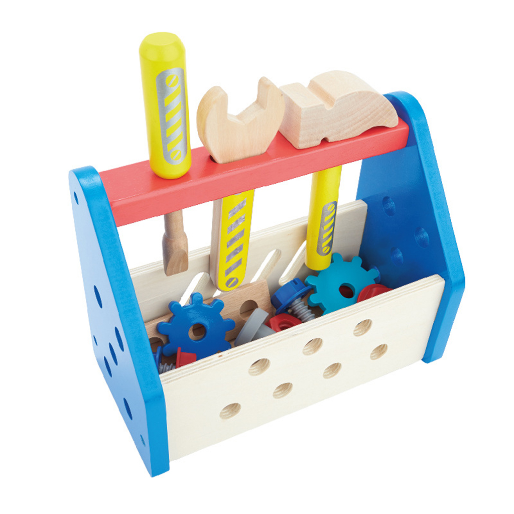 Wooden Take-Along Tool Kit Wrench and Hammer Accessory Repair Toolbox Toy