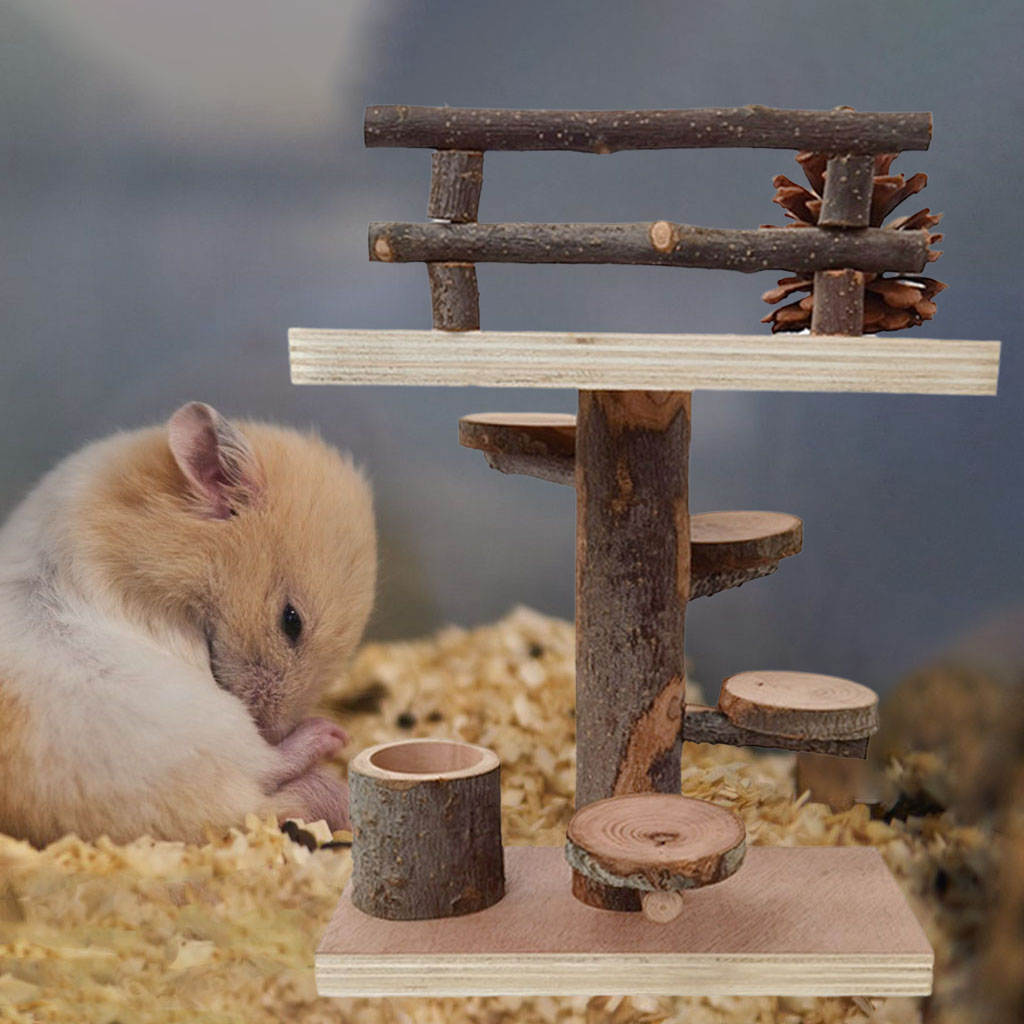 Hamster Wooden Toys Set Climbing Rotating Ladder Platform for Small Animal Feeder