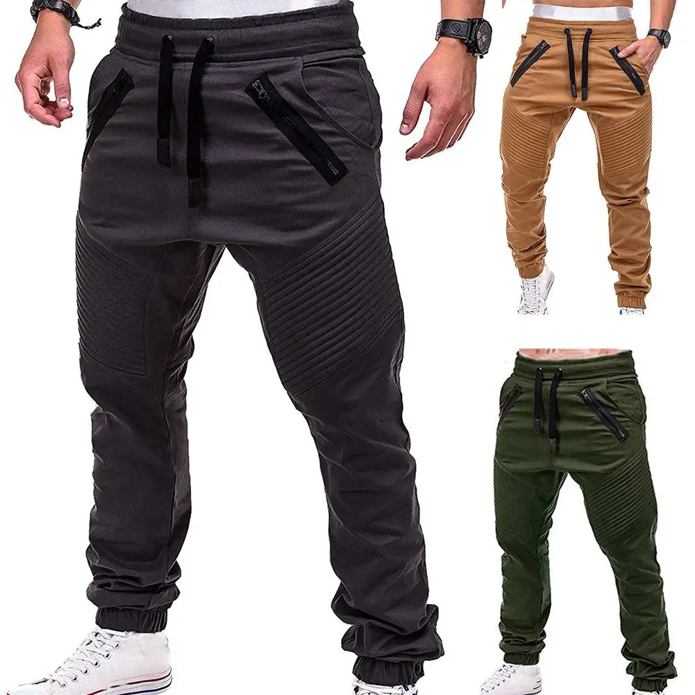 mens short sets Men Fashion Drawstring Zip Strips Pockets Ankle Tied Long Pants Sports Trousers mens set