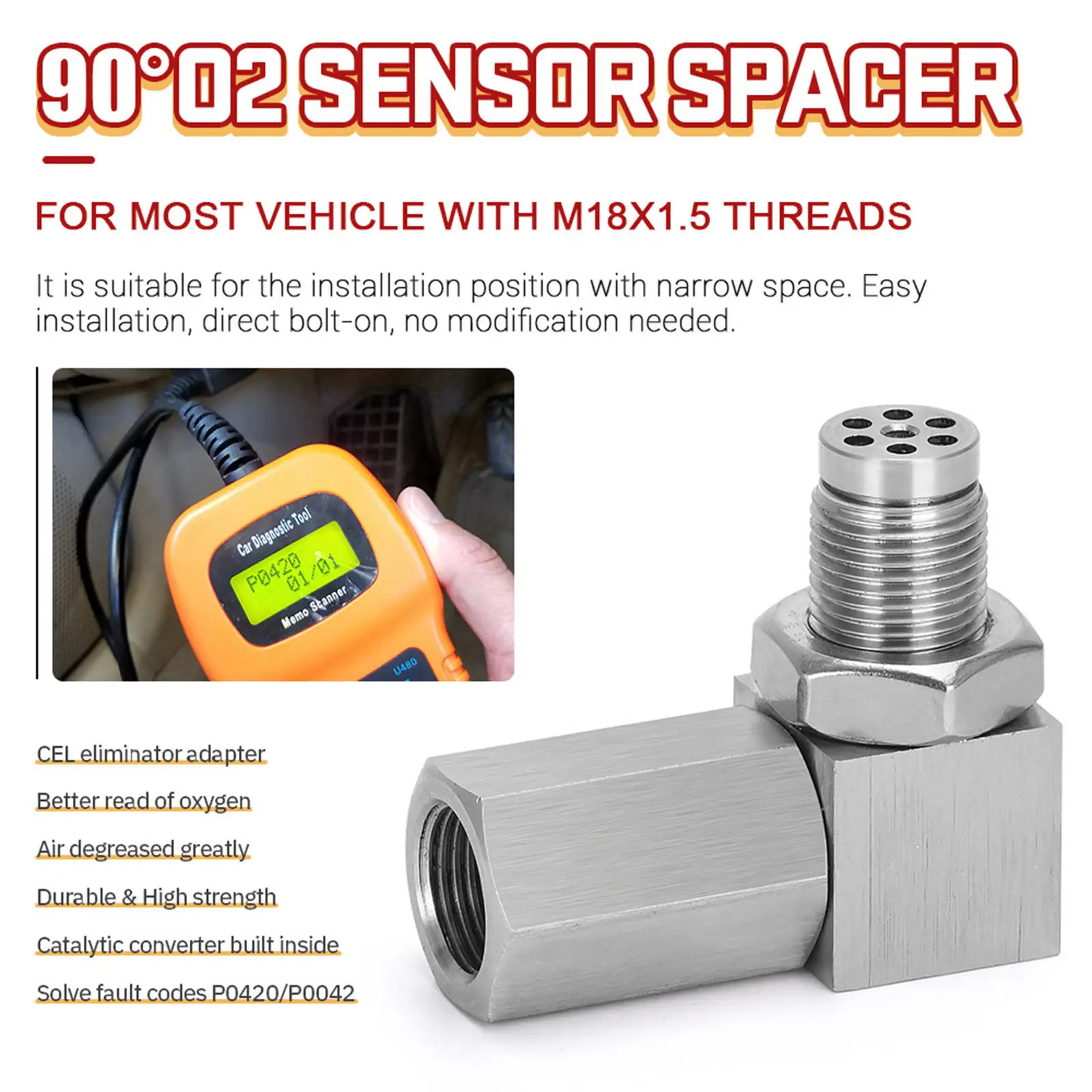 Universal Stainless Steel Oxygen Sensor Extender Sensor Adapter 90 Degree Sensor Protective Shell Plug Accessories