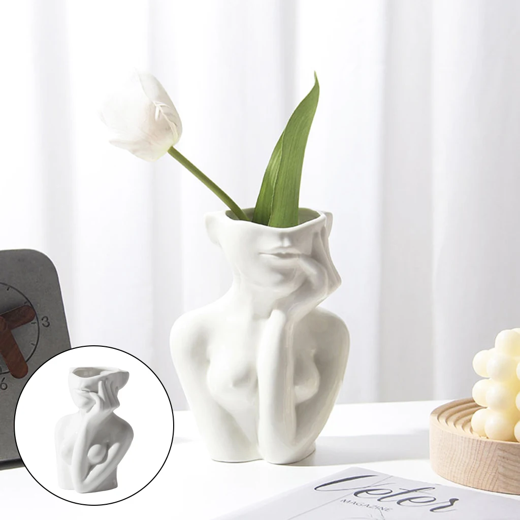 Porcelain Table Lady Face Head Planter Vase for Flower Ceramic Decoration Home 