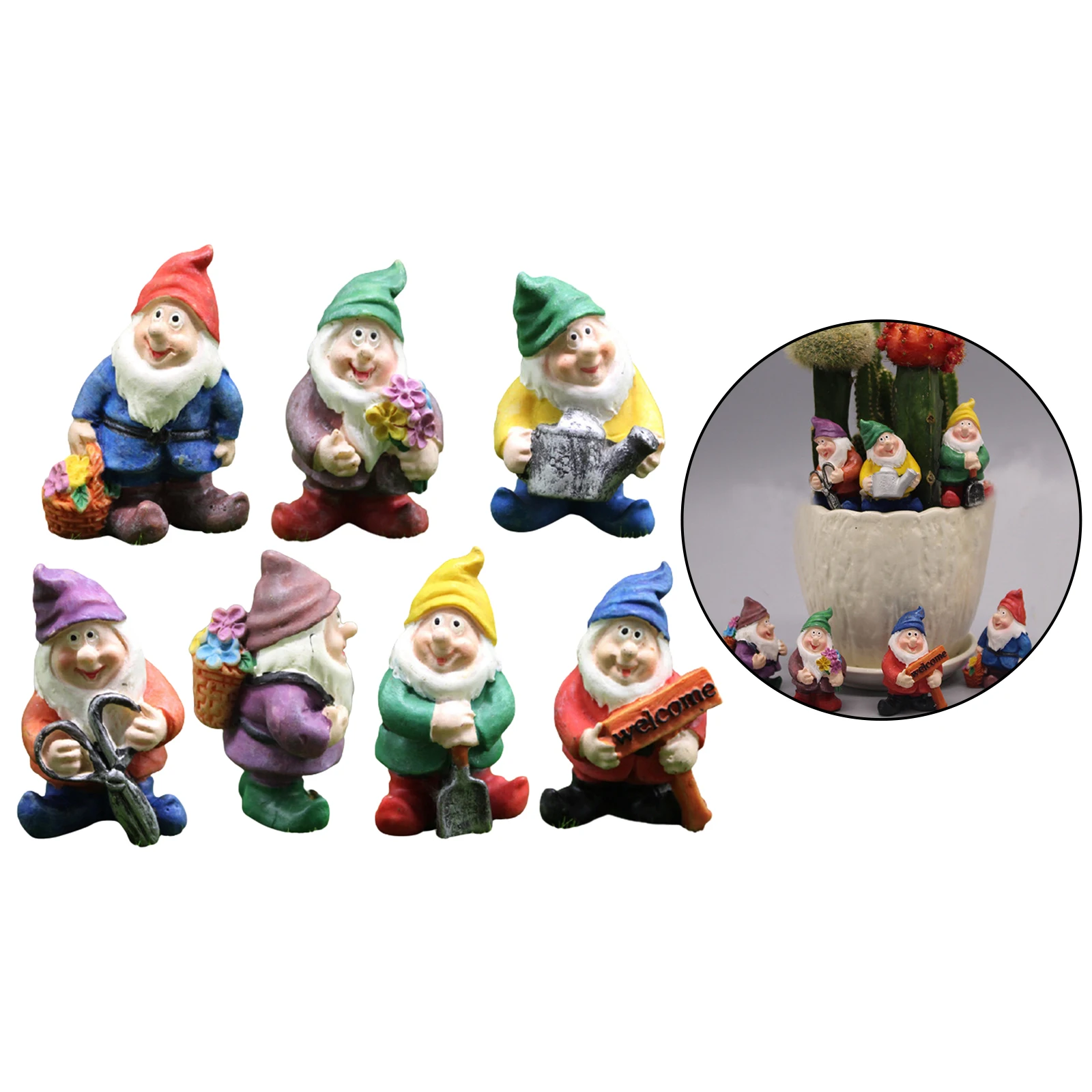 Seven Dwarfs Resin Mini Gnomes Statue Fairy Gardens Decoration Miniature
