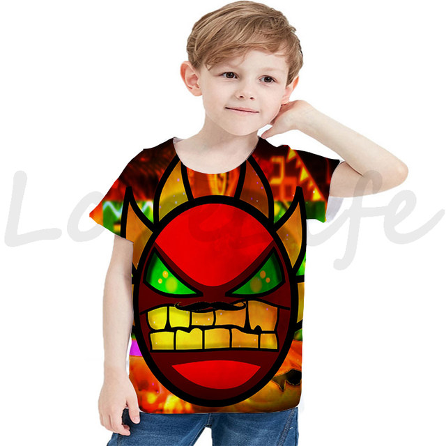 Kids Angry Geometry Dash 3D Print T Shirts Children Cartoon Anime Tshirts  Boys Girls Game T-shirts Toddler Tee Tops Streetwear