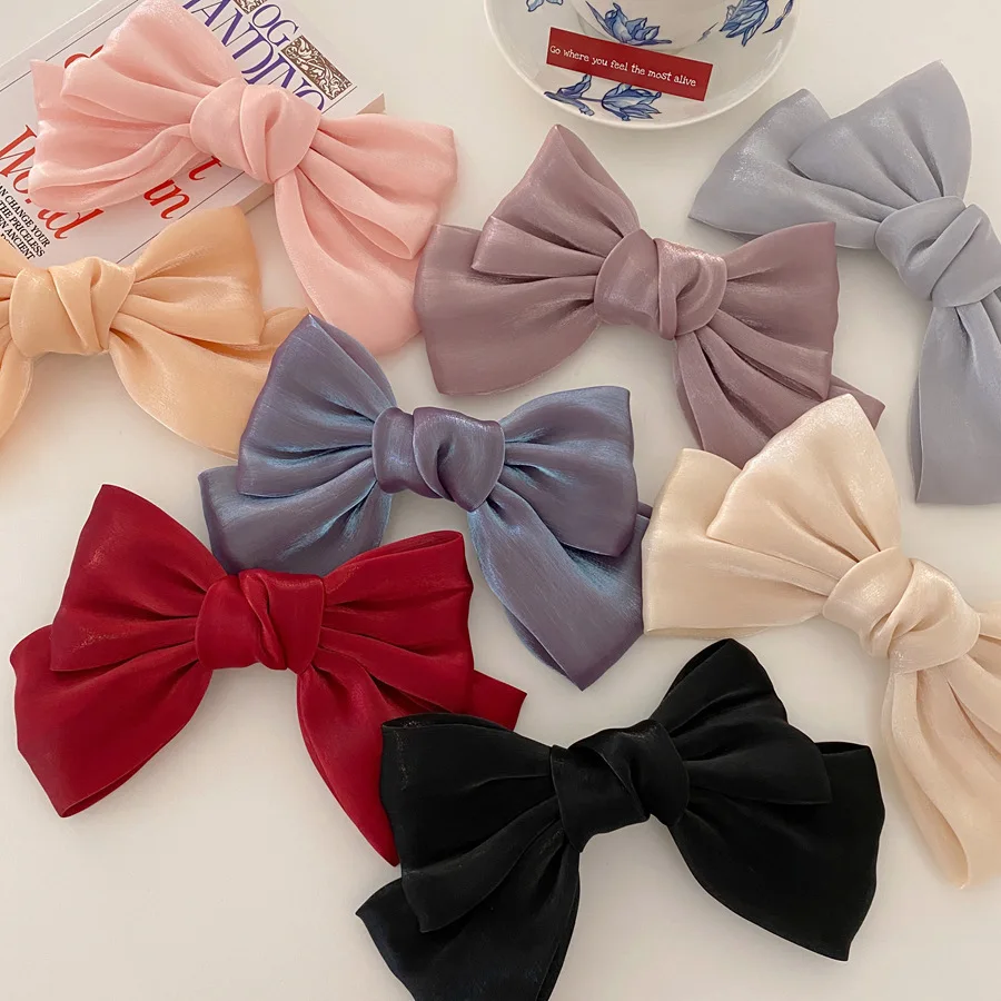 metal hair clips Vintage Big Hair Bow Ties Cute Hair Clips Satin Two Layer Butterfly Bow Hairpin Girl Hair Accessories For Women Bowknot Hairpins black head scarf