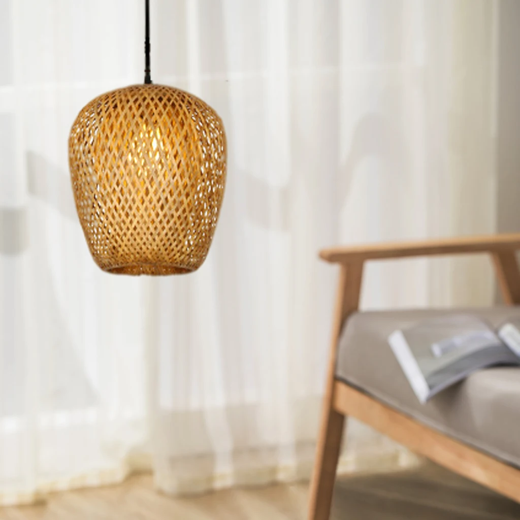 Retro Bamboo Lamp Weave Hanging Light, Ceiling Lamp Chandelier Room Decor, Weaving Wooden Hanging Lamp