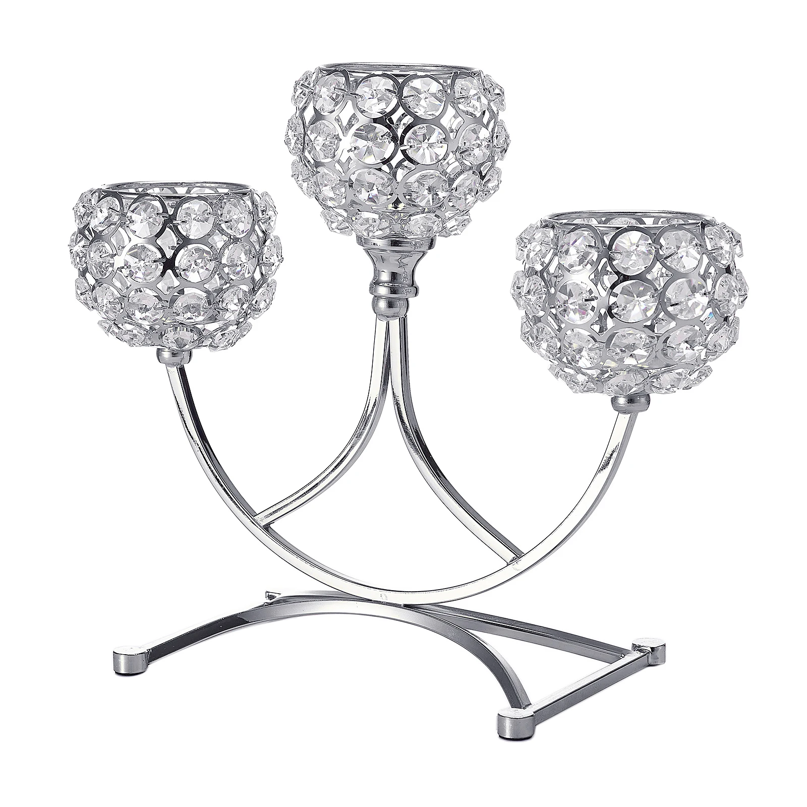3-Arm Silver Crystal Candle Holder Dining Table Candlestick Candelabra